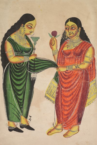 Magd bringt einer Dame eine Wasserpfeife recto, Krishna gegen wertvolle Gegenstände gewogen verso, 180 von Unbekannt