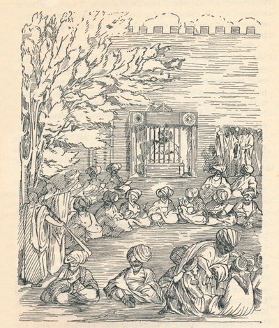 Major Denhan und seine Gruppe werden vom Scheich von Bornu empfangen, 1826, 1912 von Unbekannt