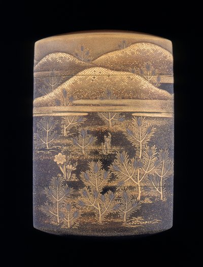 Makie-Lack-Inro mit stilisierten Kiefern und Hügeln, späte Edo-Zeit, Japan, 1750-1850 von Unbekannt