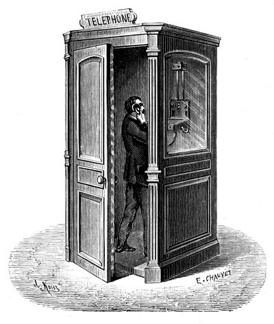 Telefonieren aus einer Telefonzelle, 1888 von Unbekannt