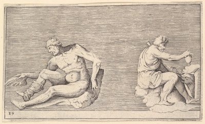 Mann mit Flügel, Mann mit Vase und Hund, veröffentlicht ca. 1599-1622 von Unbekannt