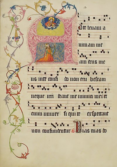 Manuskriptblatt mit Initiale A, aus einem Graduale, deutsch, zweites Viertel des 15. Jahrhunderts von Unbekannt