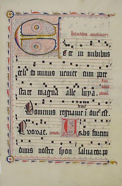 Manuskriptblatt mit Initiale E, aus einem Antiphonar, Deutsch, zweites Viertel des 15. Jahrhunderts von Unbekannt