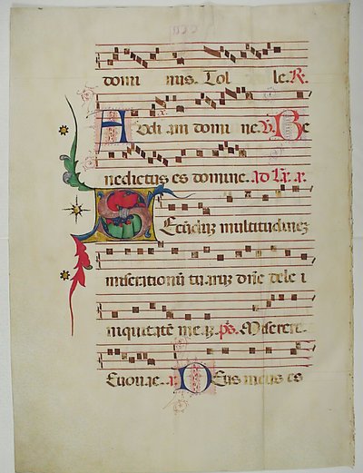 Manuskriptblatt mit Initiale S, aus einem Antiphonar, italienisch, 15. Jahrhundert von Unbekannt