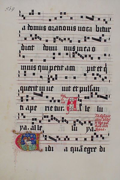 Manuskriptblatt mit Initiale V, aus einem Graduale, deutsch, zweites Viertel des 15. Jahrhunderts von Unbekannt