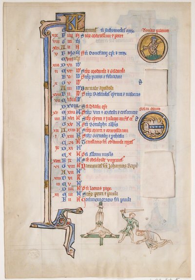 Manuskriptblatt mit Juni-Kalender, aus einem königlichen Psalter, britisch, 13. Jahrhundert von Unbekannt
