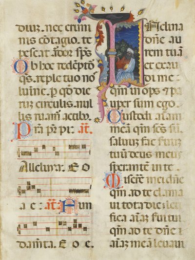 Manuskriptblatt mit König David in einem Initial I, aus einem Psalter von Unbekannt