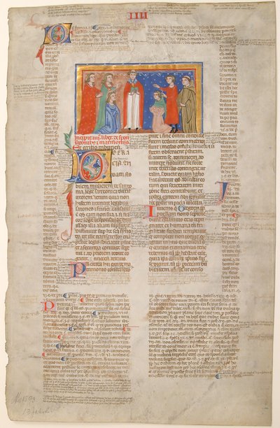 Manuskriptblatt mit Hochzeitsszene, aus den Dekretalen von Gregor IX. von Unbekannt
