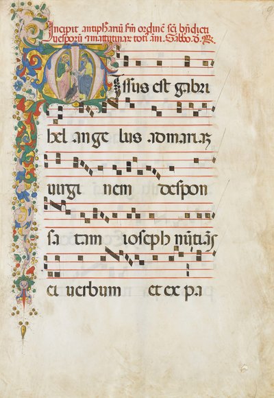 Manuskriptblatt mit Johannes dem Evangelisten und Johannes dem Täufer in einer..., 2. Hälfte des 15. Jahrhunderts von Unbekannt