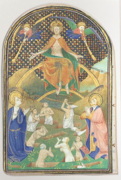 Manuskriptblatt mit dem Jüngsten Gericht, aus einem Stundenbuch, ca. 1400 von Unbekannt