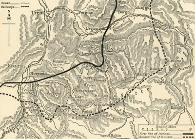 Karte, die den österreichischen Angriff im Trentino illustriert, Mai 1916, ca. 1920 von Unbekannt