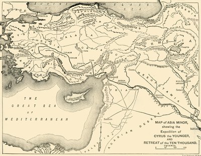 Karte von Kleinasien, Expedition des Jüngeren Cyrus und Rückzug der Zehntausend, 1890 von Unbekannt