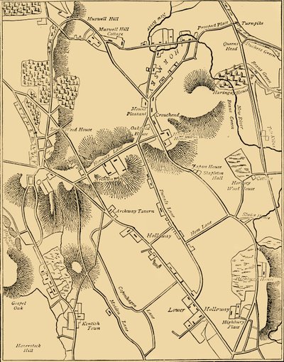 Karte von Hornsey und Umgebung im Jahr 1819, um 1876 von Unbekannt