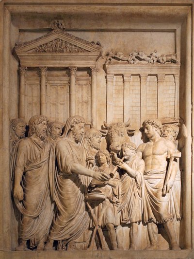 Marcus Aurelius und Mitglieder der kaiserlichen Familie opfern aus Dankbarkeit für den Erfolg gegen germanische Stämme, ca. 176-182 von Unbekannt