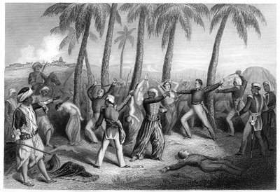 Massaker an englischen Offizieren und ihren Frauen in Jhansi, 1857, ca. 1860 von Unbekannt