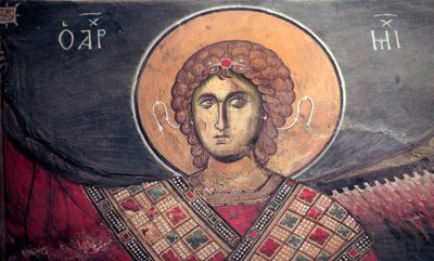 Erzengel Michael Byzantinisches Fresko aus der Panagia tou Arakos Kirche 12. Jahrhundert Zypern Bemalte Kirchen UNESCO-Stätte Troodos, Zypern von Unbekannt