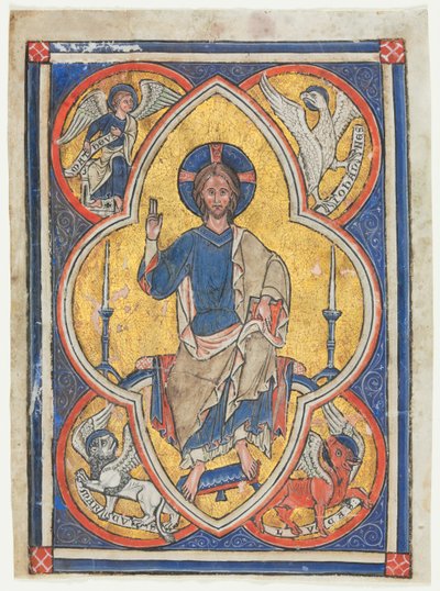 Miniatur aus einem Psalter: Christus in Majestät mit Symbolen der vier Evangelisten, ca. 1235 von Unbekannt
