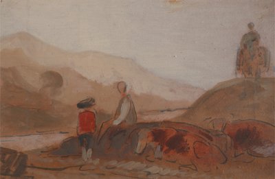 Gebirgige Landschaft mit Figuren an einem See, 1825 bis 1830 von Unbekannt