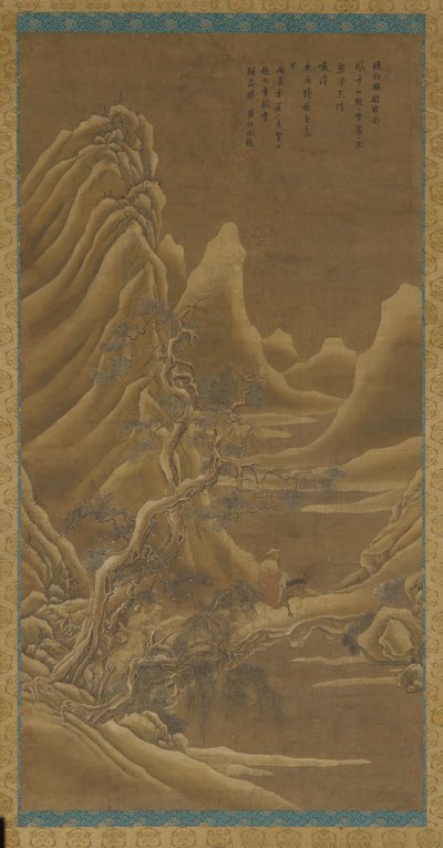 Berge, ein Fluss und Kiefern - ein Mann auf einem Esel, Qing-Dynastie, 17. Jahrhundert von Unbekannt