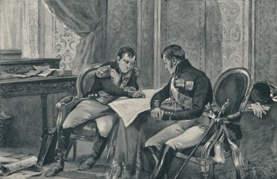 Napoleon und Alexander in Tilsit studieren die Karte Europas, 1807, 1896 von Unbekannt