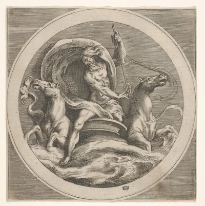 Neptun steigt aus dem Meer und trägt einen Stab, begleitet von zwei pferdeköpfigen..., ca. 1550-1600 von Unbekannt
