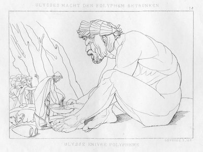 Odysseus trinkt mit Polyfemos, dem Zyklopen von Unbekannt