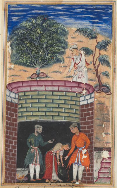 Seite aus Geschichten eines Papageis Tuti-nama: Siebte Nacht: Die Tochter des Königs, um 1560 von Unbekannt