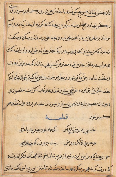 Seite aus den Geschichten eines Papageis Tuti-nama: Textseite, ca. 1560 von Unbekannt
