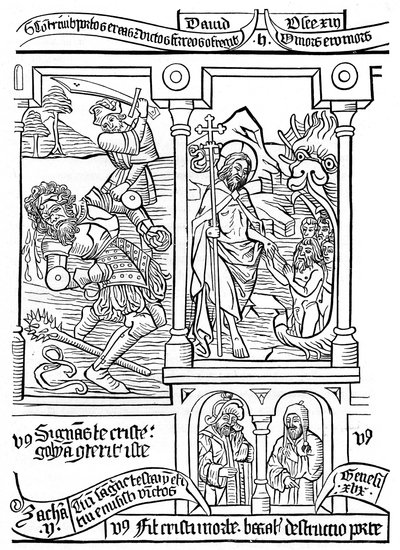 Seite aus der Biblia Pauperum, 15. Jahrhundert, 1870 von Unbekannt