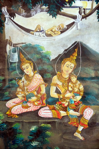 Gemälde, das die Lebensgeschichte von Shakyamuni Buddha darstellt. Wat Naxai. Vientiane. Laos von Unbekannt