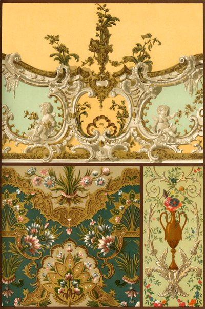 Malerei, Ledertapete, Stuckornamente, Frankreich und Deutschland, 17. und 18. Jahrhundert, 1898 von Unbekannt