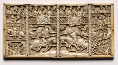 Tafel von einem Kästchen mit Szenen aus höfischen Romanzen, ca. 1330-1350 oder später von Unbekannt