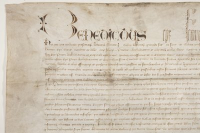 Päpstliche Bulle zur Bestätigung der Urkunde von Bischof Henry Wardlaw, recto von Unbekannt
