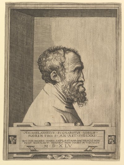 Porträt von Michelangelo im Profil nach rechts, in einer Nische, 1545 von Unbekannt