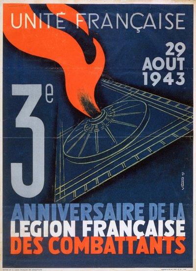 Plakat zum 3. Jahrestag der Gründung der Legion Francaise des Combattants, 1943 von Unbekannt