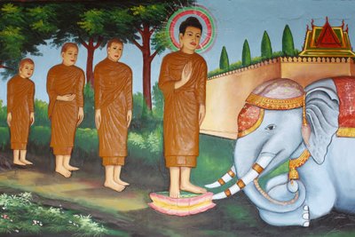 Preah Prom Rath Kloster: Leben Buddhas: Ein wilder Elefant gezähmt durch Liebenswürdigkeit, Siem Reap, Kambodscha von Unbekannt