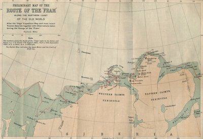 Vorläufige Karte der Route der Fram entlang der Nordküste der Alten Welt, um 1893-1896, 1897 von Unbekannt