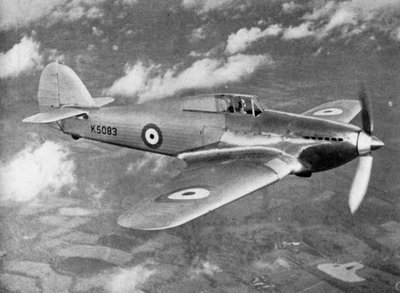 Prototyp der Hawker Hurricane im Testflug von Flight Lieutenant PWS Bulman, ca. 1935-1941 von Unbekannt