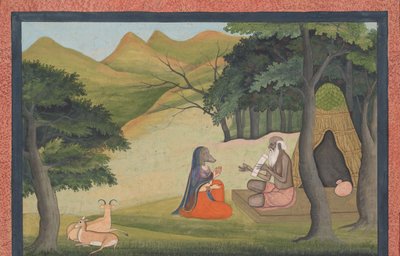 Königin Choladevi vor dem Einsiedler-Weisen Angiras... aus einem verstreuten Vrataraja..., ca. 1790 von Unbekannt