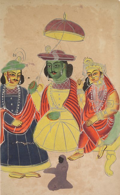 Rama und Sita auf dem Thron mit Lakshmana und Hanuman, 1800er Jahre von Unbekannt