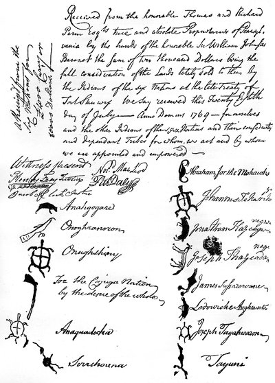 Reduziertes Faksimile eines Vertrags zwischen den Briten und den amerikanischen Ureinwohnern, 1769 von Unbekannt
