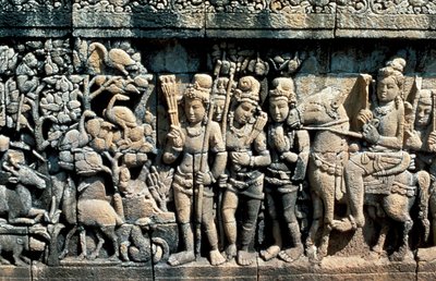 Relief zeigt Szene aus einer Sutra, Barabudur, Java, ca. 750-850 von Unbekannt