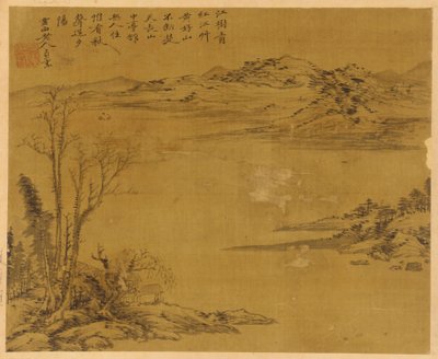 Flusslandschaft: Bäume und Häuser im Vordergrund, möglicherweise Yuan-Dynastie, 1279-1368 von Unbekannt