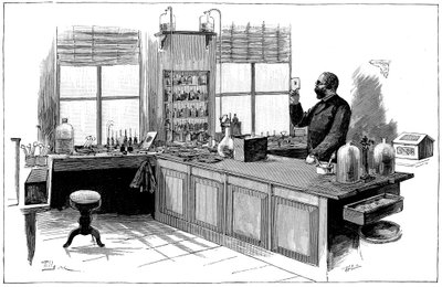 Robert Koch 1843-1910, deutscher Bakteriologe und Arzt in seinem Labor von Unbekannt