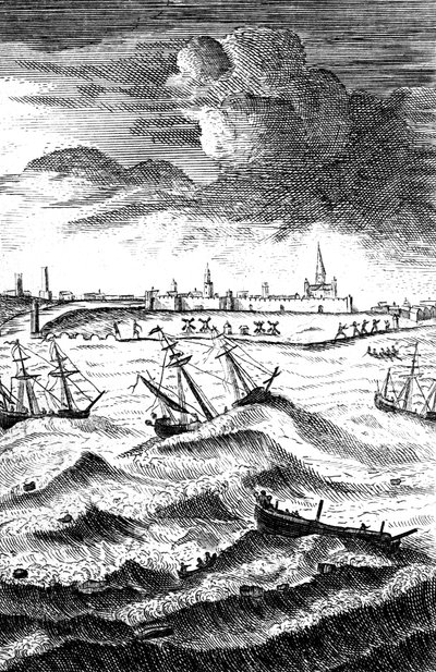 Robinson Crusoe Schiffbruch bei Yarmouth, ca. 1719 von Unbekannt