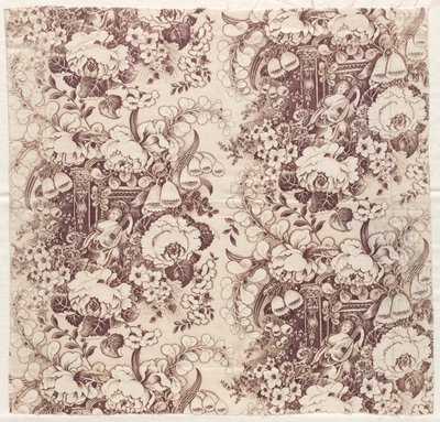 Rollenbedruckte Baumwolle mit Design einer Frau, die eine Laute spielt, frühe 1800er Jahre von Unbekannt