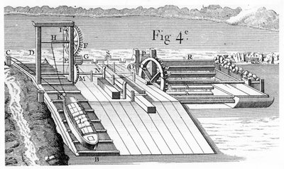 Rollerbrücke oder geneigte Ebene zum Überführen von Schiffen von einem Wasserweg auf einen anderen, 1737 von Unbekannt