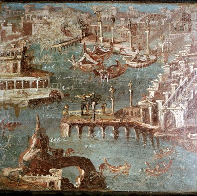 Römische Wandmalerei einer Hafenszene, Stabiae, nahe Pompeji, Italien von Unbekannt