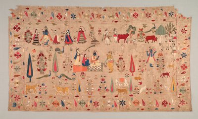 Rumal dekoriert mit Szenen aus Krishnas Leben, 1700er Jahre von Unbekannt