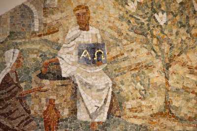 Abteibasilika Saint-Maurice, Mosaik von Madeleine Diener. Jesus und die Samariterin am Jakobsbrunnen, Saint-Maurice, Schweiz von Unbekannt